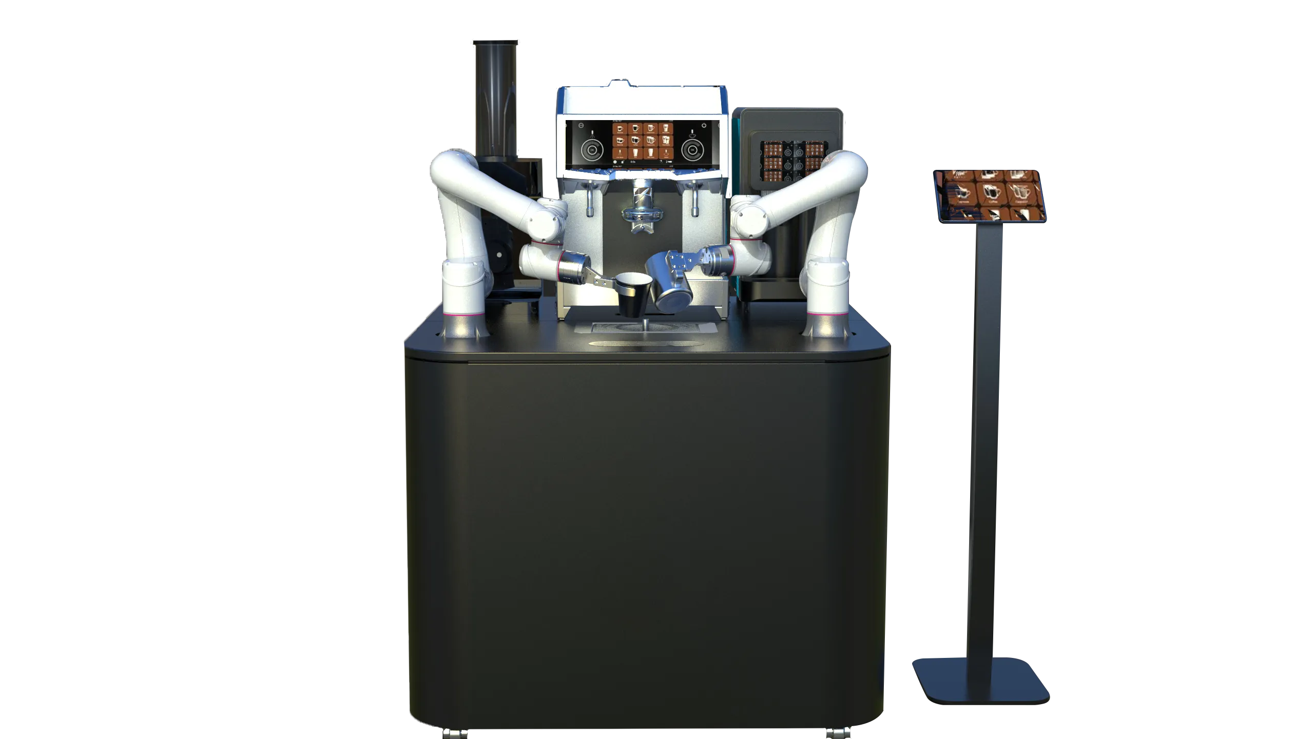 Qarm dual-arm robotic coffee station with ordering screen